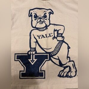 Women’s  Large Yale Bulldog Cropped Tan with Blue Graphic Tee